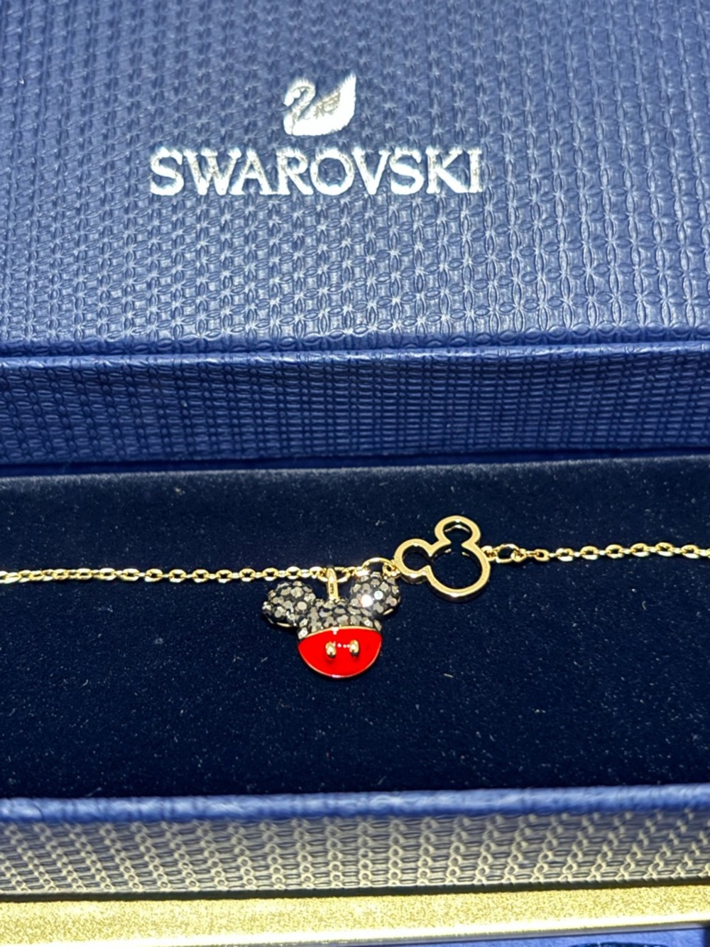 Swarovski Crystal Mickey Mouse Bracelet, Black, Gold-Tone Plated